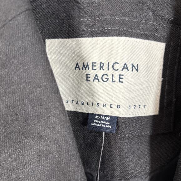 American Eagle Cropped Linen 1 Button Blazer Medium Black NWT Jacket Lightweight - Picture 3 of 7